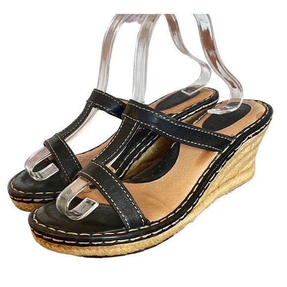 Born black leather strap wedge sandals size 9 - Picture 1 of 10